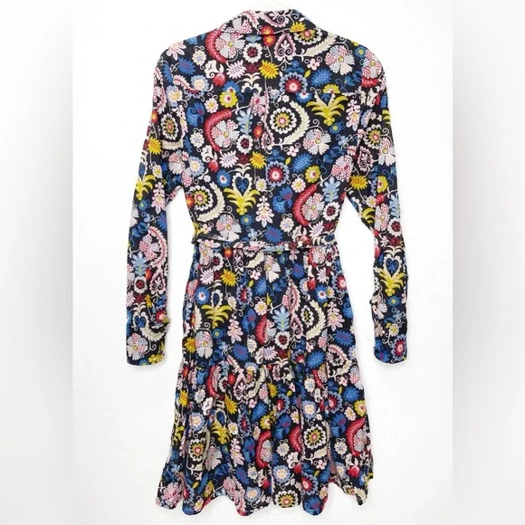 BODEN Flower Paisley Print Shirt Button Down Mini Dress Western Tie Belt Pockets - Picture 3 of 9